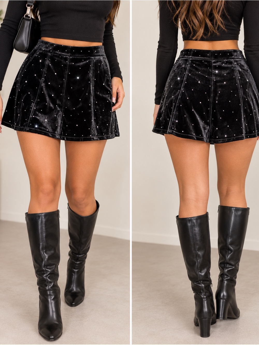 Nanette Nanette Lepore Black Velvet Rhinestone Embellished Mini Skirt Size L